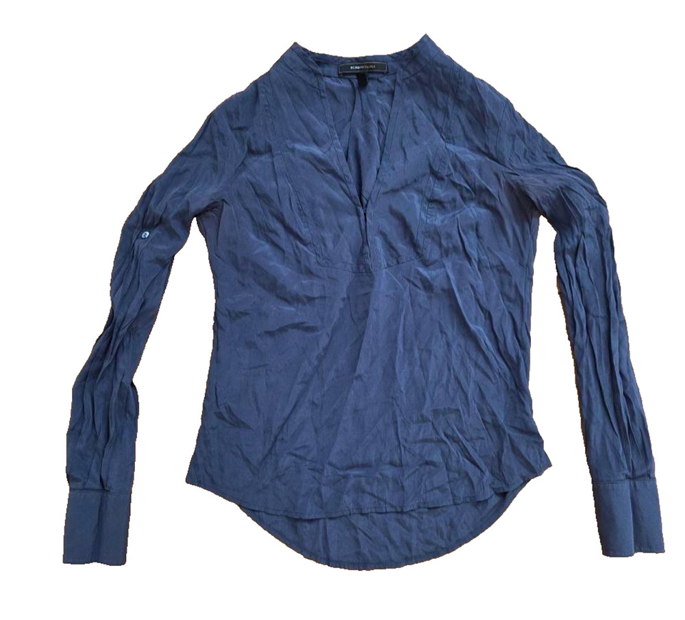 BCBG MAX AZRIA SILK Blouse Navy Blue Size XXS A001142